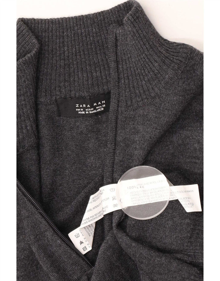 Zara Herren-Cardigan-Pullover aus mittelgrauer Wolle