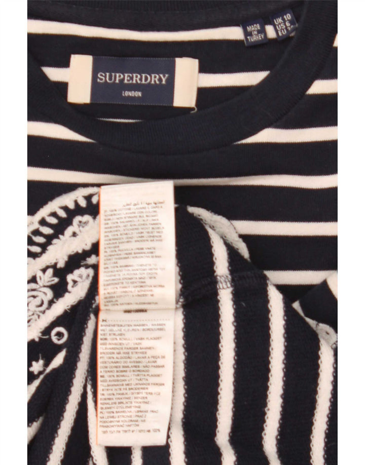 Superdry Damen Übergroßes Top Langarm UK 10 Small Marineblau gestreift