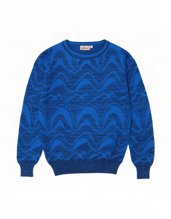 Vintage Herren Pullover mit Rundhalsausschnitt IT 52 Großes blaues geometrisches Acryl