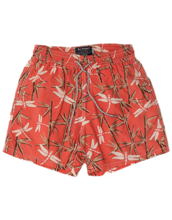 Roy Rogers Herren-Badeshorts aus mittelrotem Nylon mit Blumenmuster