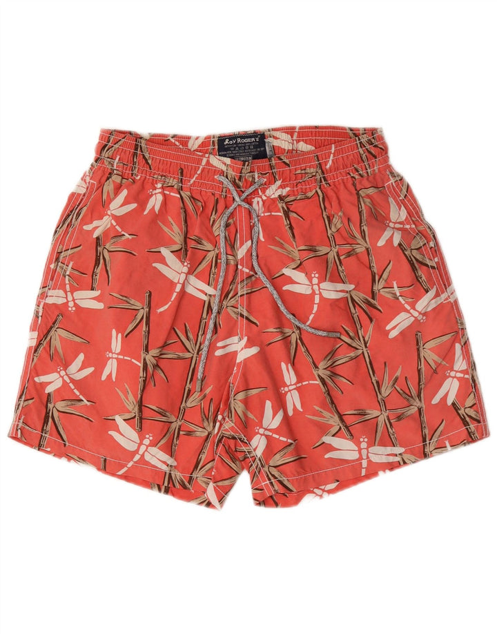 Roy Rogers Herren-Badeshorts aus mittelrotem Nylon mit Blumenmuster