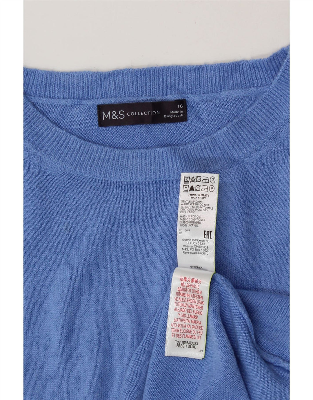 MARKS & SPENCER Damen-Pullover mit U-Boot-Ausschnitt, UK 16, Größe L, blau, Acryl
