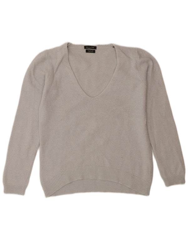 Massimo Dutti Damen-Pullover mit V-Ausschnitt, UK 12, Mittelgrau