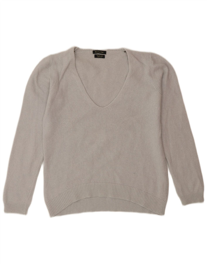 Massimo Dutti Damen-Pullover mit V-Ausschnitt, UK 12, Mittelgrau