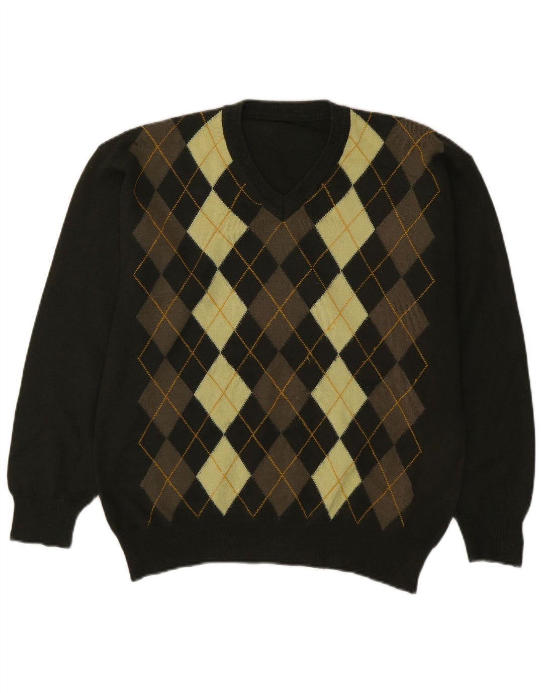 Vintage Herren V-Ausschnitt Pullover Pullover Mittelgrün Argyle/Diamant