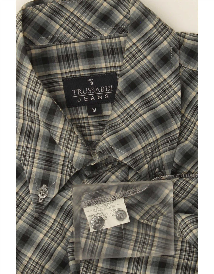 Trussardi Jeans Herrenhemd aus mittelblau karierter Baumwolle