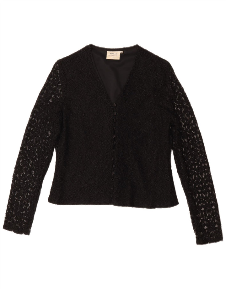 H&M Damen-Hemdbluse IT 42 Mittelschwarzes, geblümtes Nylon