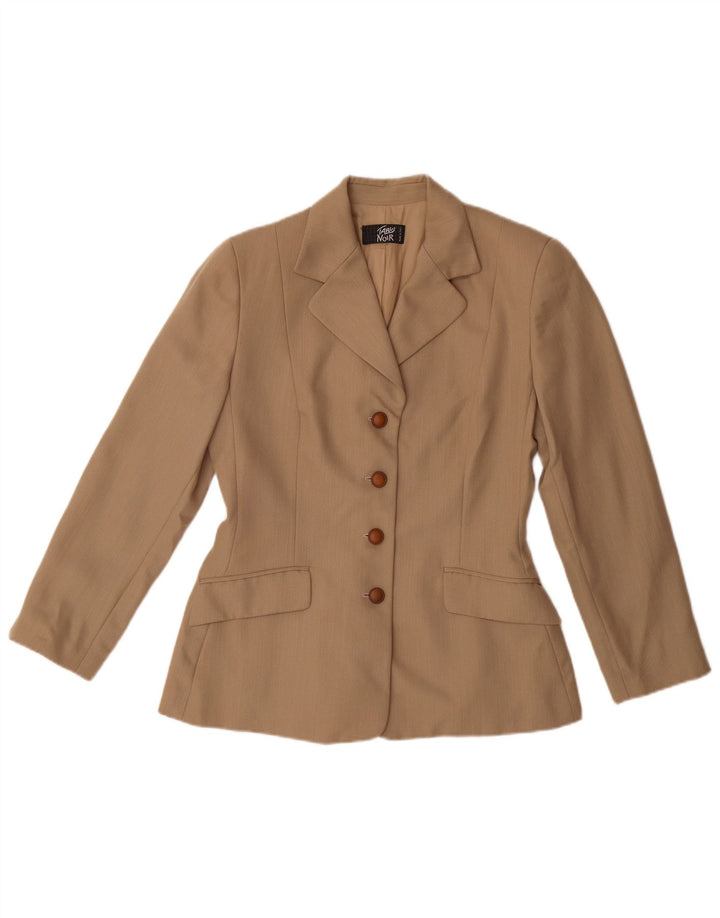 Vintage Damen 4-Knopf-Blazerjacke UK 14 Mittelbeige Schurwolle