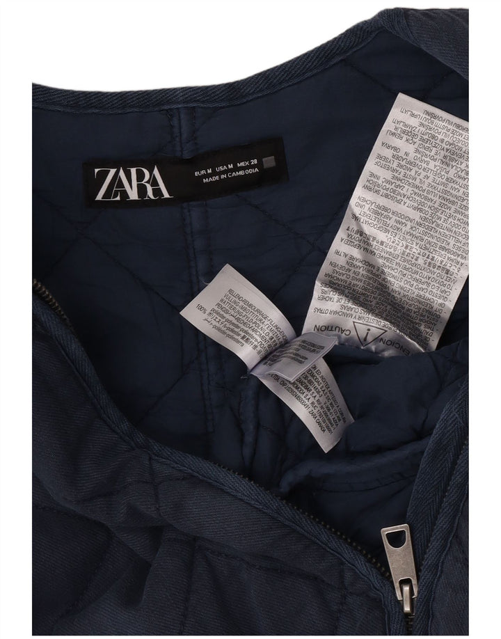 Zara Damen Crop Übergroße Steppjacke UK 14 Medium Marineblau Polyester