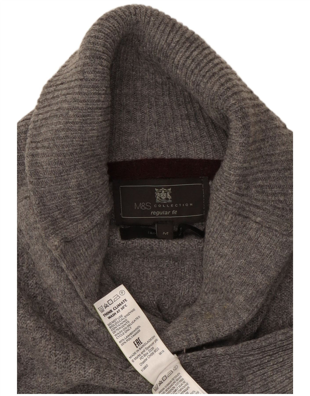 Marks & Spencer Herren-Pullover mit Schalkragen, reguläre Passform, mittelgraue Wolle