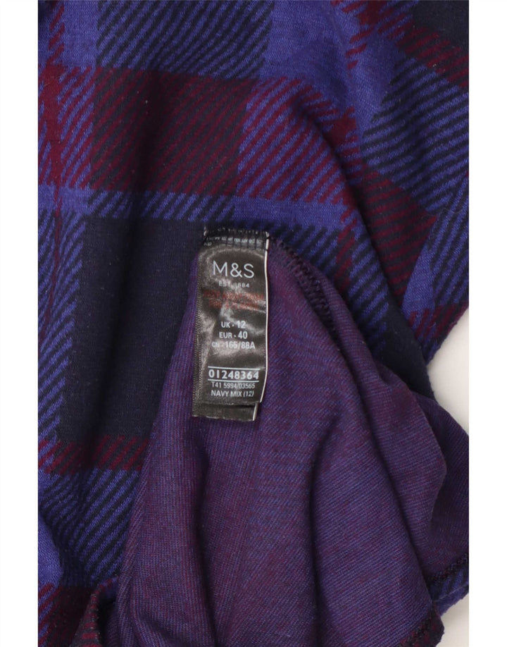 Marks & Spencer Damen Langarm-Blusenoberteil UK 12 Medium Navy Blue Check