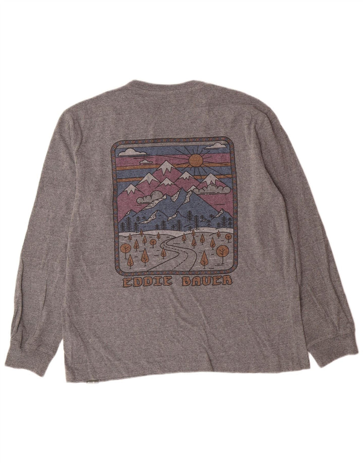 EDDIE BAUER Herren-Grafik-Oberteil, langärmelig, groß, graue Baumwolle