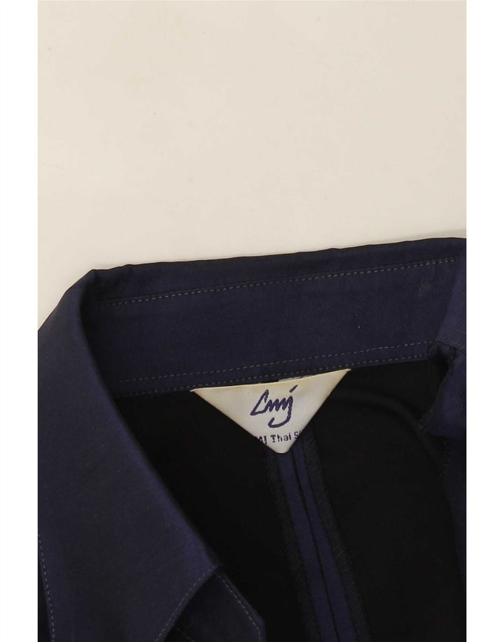 Vintage Damen Hemdbluse UK 14 Medium Marineblaue Seide