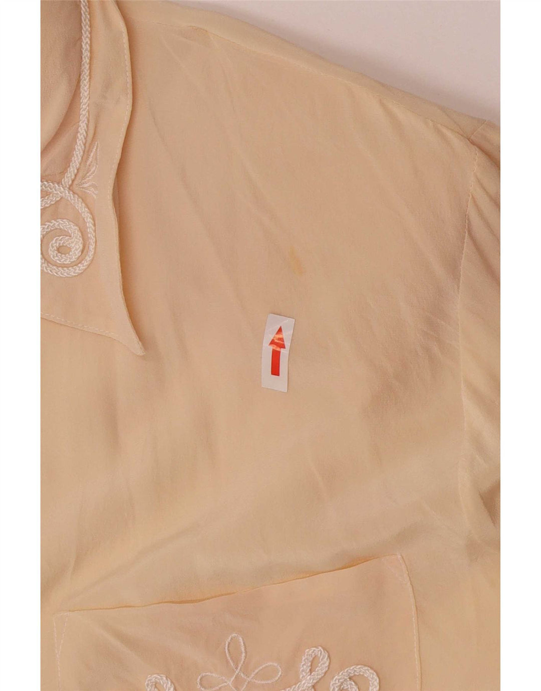Vintage Damen reguläre Hemdbluse UK 14 große beige Seide