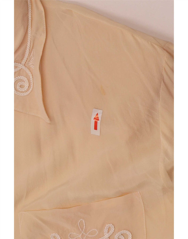 Vintage Damen reguläre Hemdbluse UK 14 große beige Seide