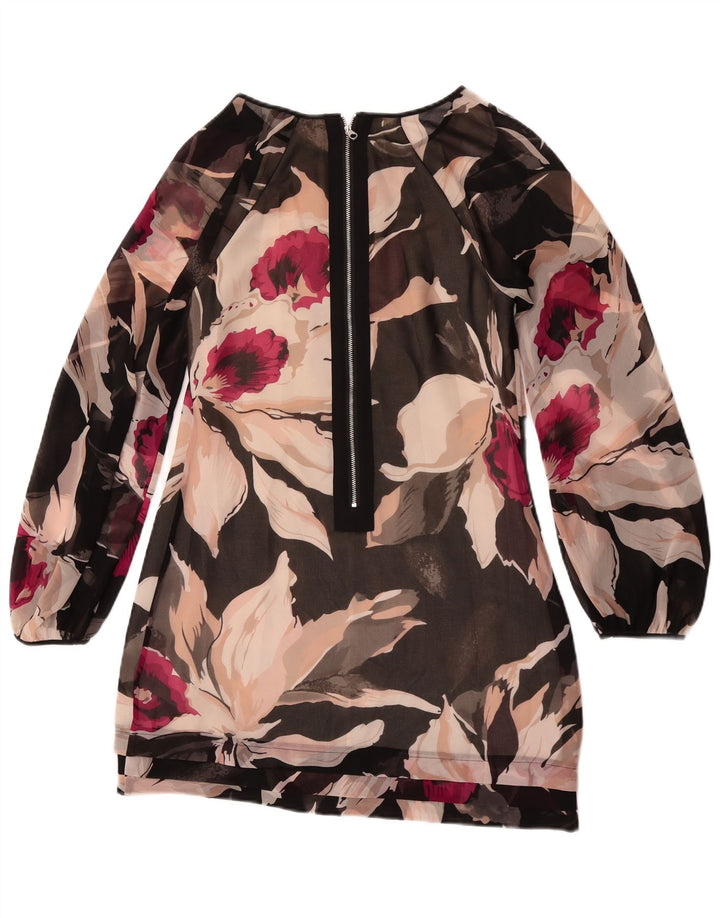 Ted Baker Damen Langarm-Etuikleid, Größe 2, S, Schwarz, Blumenmuster