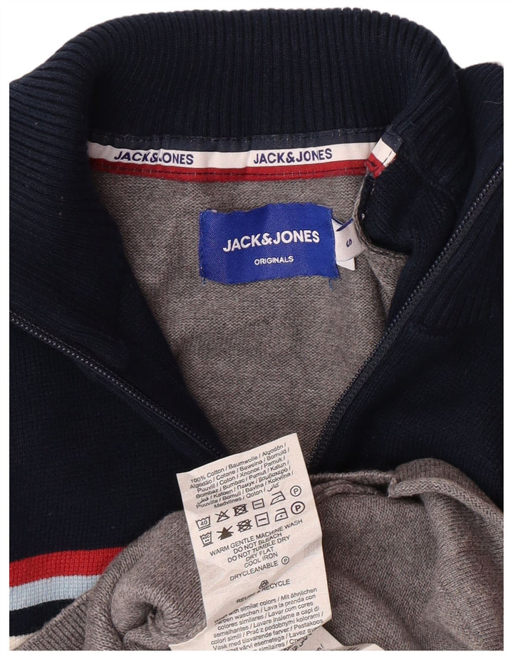 JACK & JONES Herren-Pullover mit grafischem Reißverschluss, Größe S, Grau, Farbblock