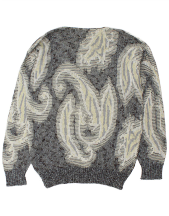 Monello Herren-Pullover mit U-Boot-Ausschnitt, groß, graue Paisley-Baumwolle