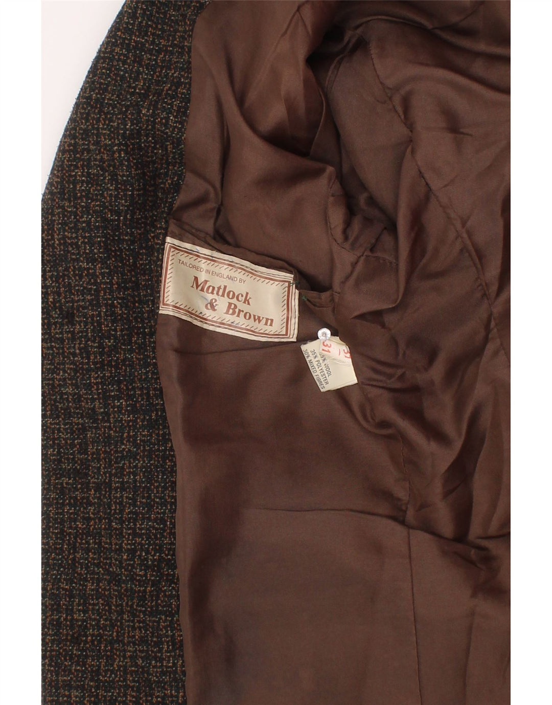 Vintage Jungen-Blazer mit 3 Knöpfen, 13–14 Jahre, braun gefleckte Wolle