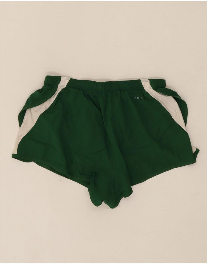NIKE Womens Dri Fit Sport Shorts UK 14 Medium Green Colourblock Polyester Vintage Nike and Second-Hand Nike from Messina Hembry 