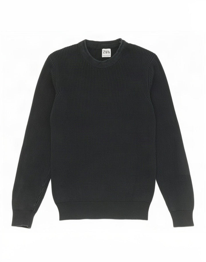 Zara Herren-Pullover mit Rundhalsausschnitt, Mittelgrün