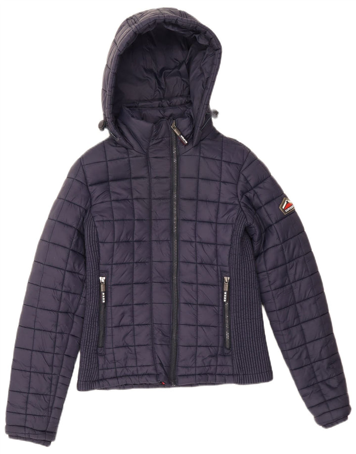 Superdry Wattierte Jacke mit Kapuze für Damen, UK 10, Größe S, marineblaues Nylon