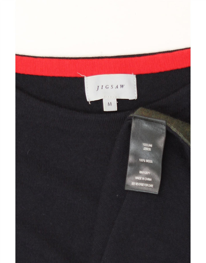 Jigsaw Damen-Pulloverkleid, UK-Gr. 12, mittlere marineblaue Colourblock-Wolle