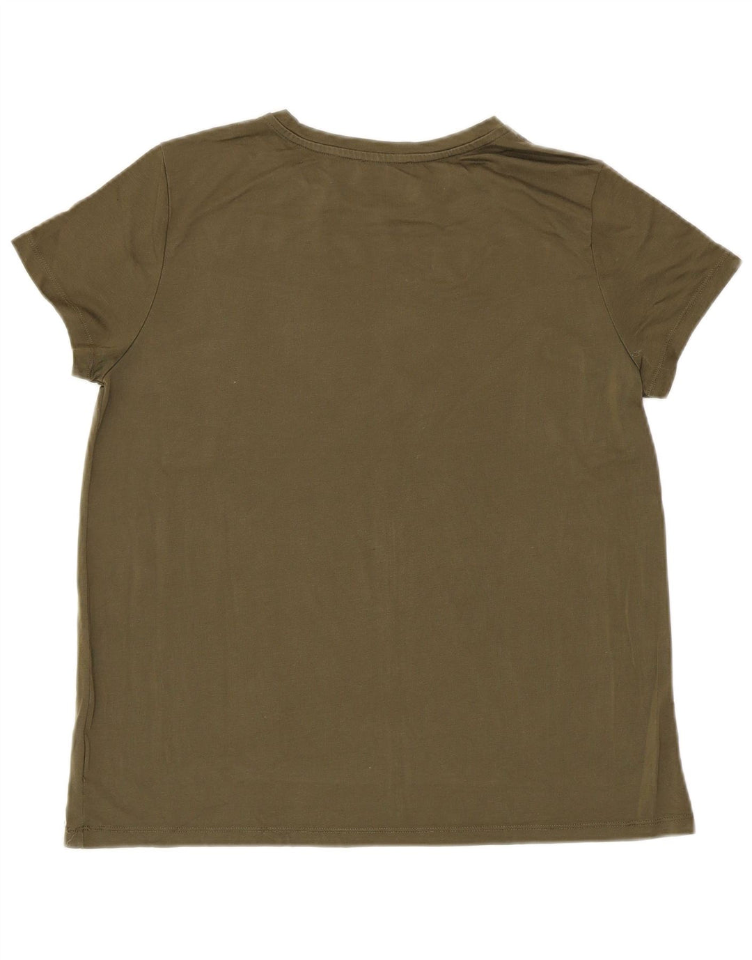 BENETTON Womens Graphic T-Shirt Top UK 14 Medium Khaki Lyocell