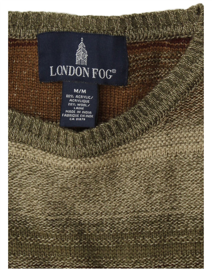 LONDON FOG Herren-Pullover mit Rundhalsausschnitt, Mittelkhaki, gestreift, Acryl