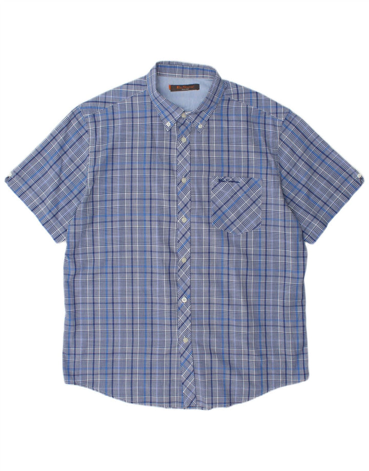 BEN SHERMAN Herren-Kurzarmhemd XL, blau kariert, Baumwolle
