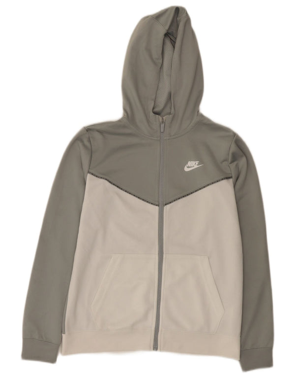 Nike Jungen-Kapuzenpullover mit Reißverschluss, 13–14 Jahre, XL, graues Colourblock-Polyester