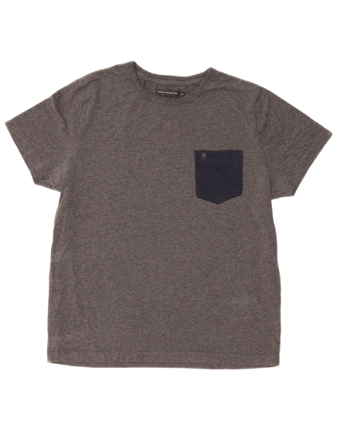 French Connection Herren-T-Shirt-Oberteil XL Grau meliertes Polyester