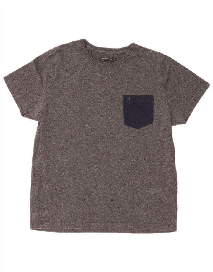 French Connection Herren-T-Shirt-Oberteil XL Grau meliertes Polyester