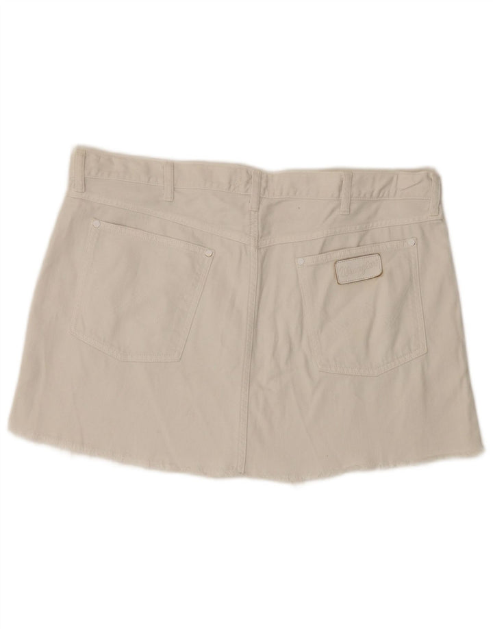 Wrangler Damen Mini-Jeansrock, Größe L, W36, weiße Baumwolle