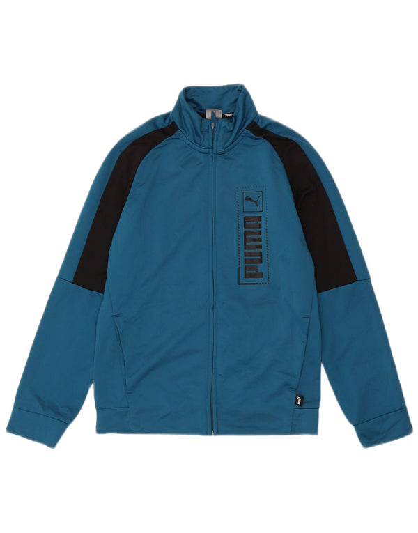 Puma Jungen Grafik-Trainingsanzug-Top-Jacke, 11–12 Jahre, blaues Farbblockdesign