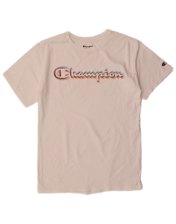 Champion Damen Grafik-T-Shirt-Oberteil UK 10 Small Weiß