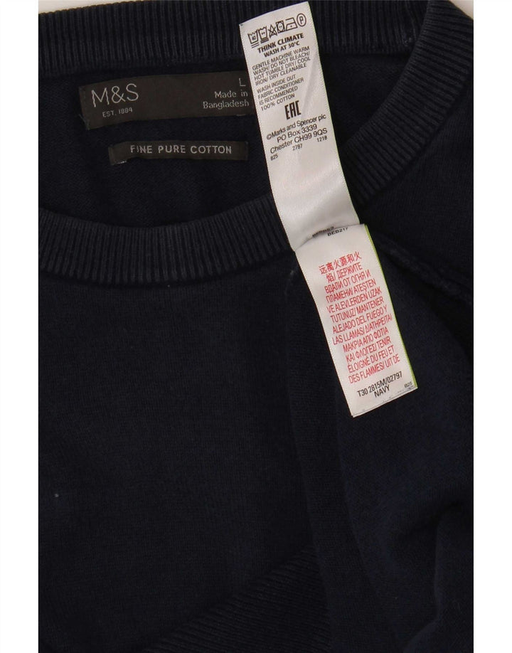 Marks & Spencer Herren-Pullover mit Rundhalsausschnitt, groß, marineblaue Baumwolle