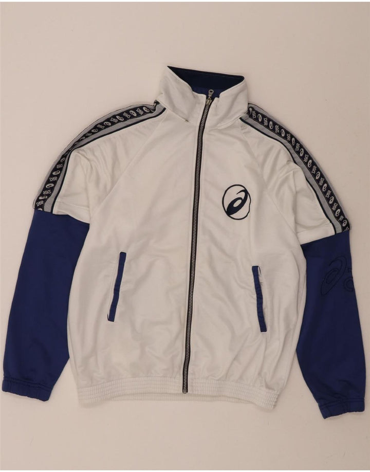 ASICS Mens Graphic Tracksuit Top Jacket Medium White Colourblock Vintage Asics and Second-Hand Asics from Messina Hembry 