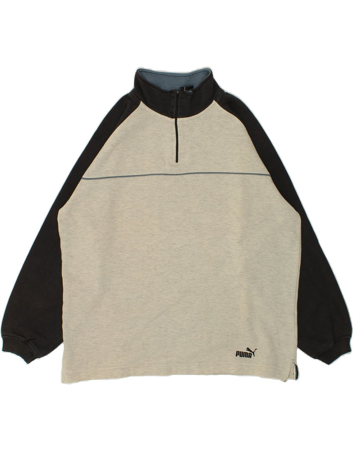 PUMA Herren-Sweatshirt mit Reißverschluss am Hals, groß, beige gesprenkelte Baumwolle