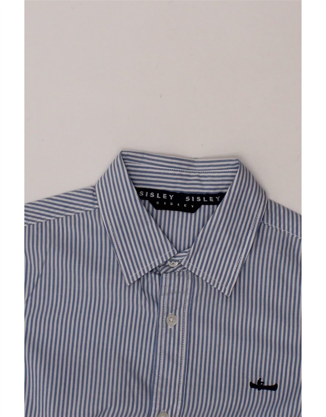 SISLEY Boys Short Sleeve Shirt 7-8 Years Blue Pinstripe Vintage Sisley and Second-Hand Sisley from Messina Hembry 