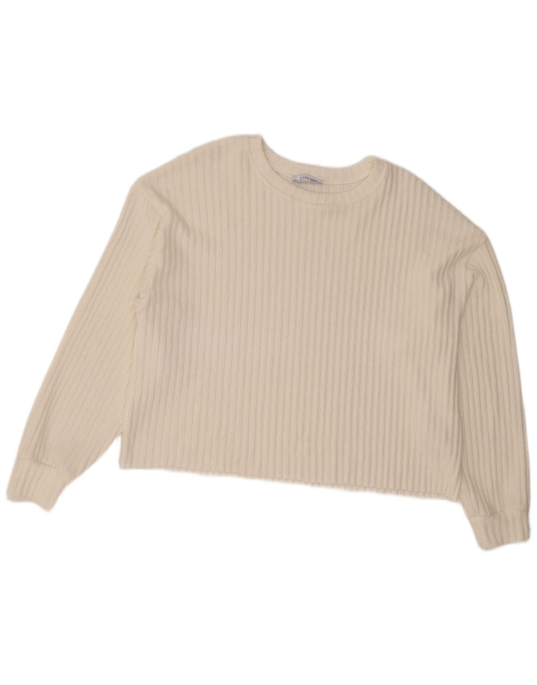 Zara Damen Crop-Pullover mit U-Boot-Ausschnitt, UK 14, Mittelweiß, Polyester