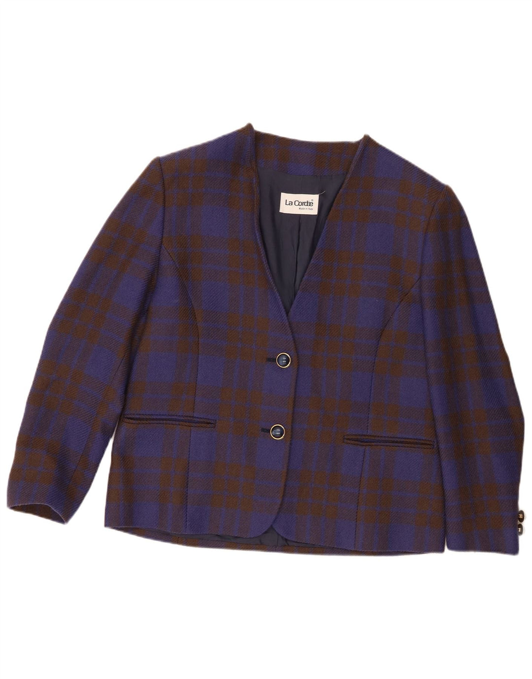 La Cordee Damen-Blazer mit lockerer Passform und 2 Knöpfen, UK 14, mittelblau kariert