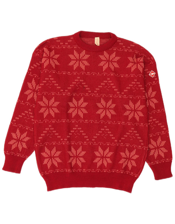 Vintage Damen Pullover mit Rundhalsausschnitt IT 50 XL Rote Fair-Isle-Wolle
