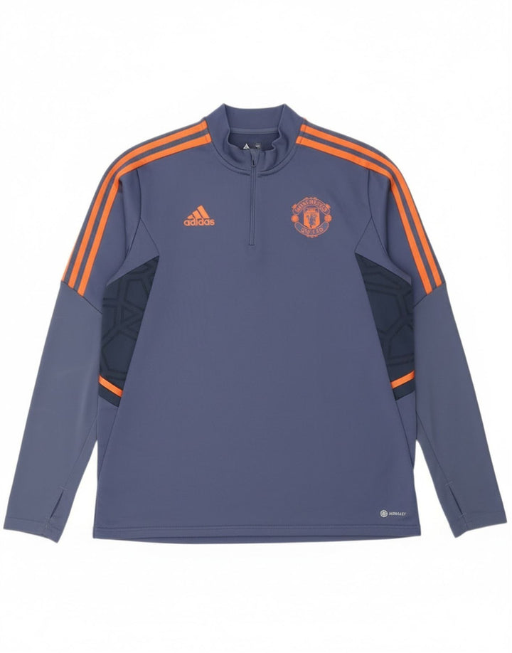 Adidas Herren Manchester United Pullover-Trainingsanzug-Oberteil, Größe L, Blau, Farbblock