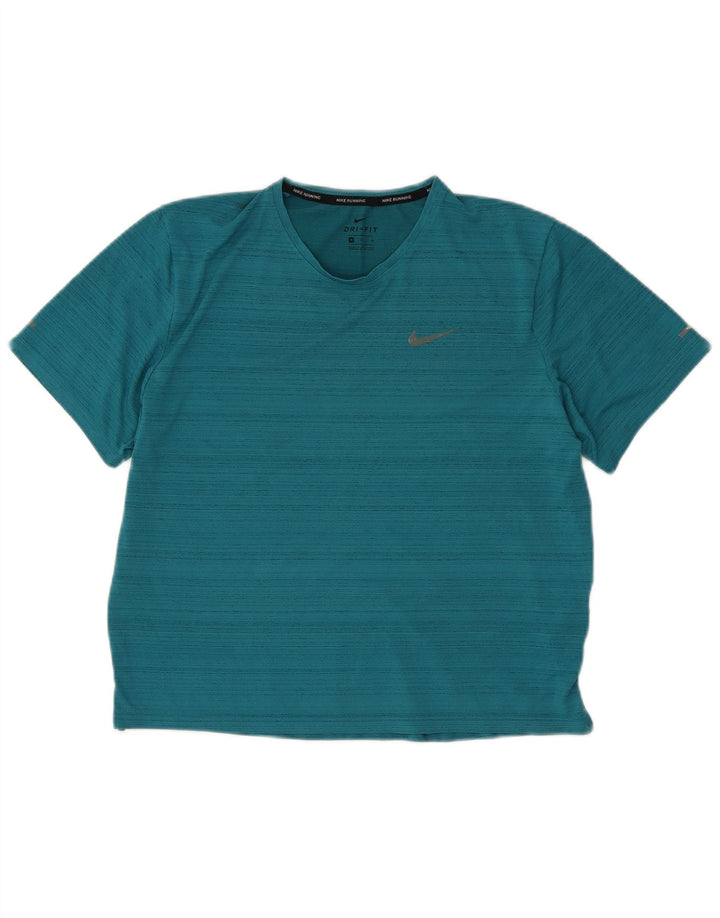 Nike Damen Dri Fit T-Shirt Top UK 14 Mitteltürkis geflecktes Polyester