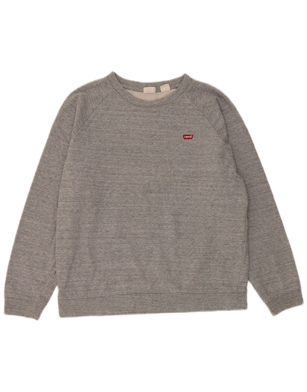 Levi's Damen-Sweatshirt-Pullover UK 14 Mittelgrau gefleckte Baumwolle