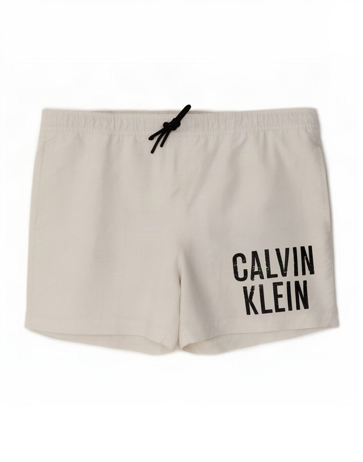 Calvin Klein Herren Badeshorts mit Grafik, Mittelweiß