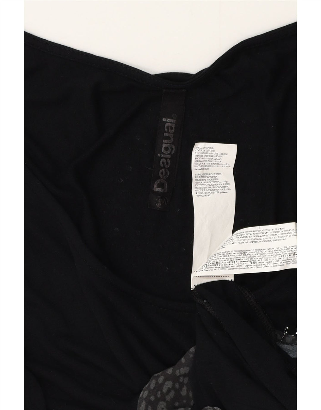 DESIGUAL Damen-Kleid mit 3/4-Ärmeln, grafischer A-Linie, UK 12, Mittelschwarz, Viskose