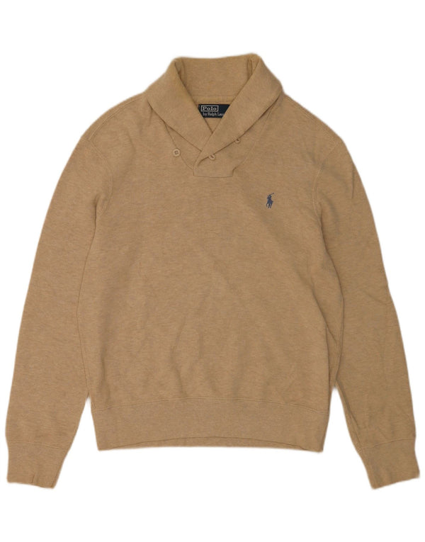 Polo Ralph Lauren Mens Shawl Neck Jumper Sweater Medium Beige Cotton