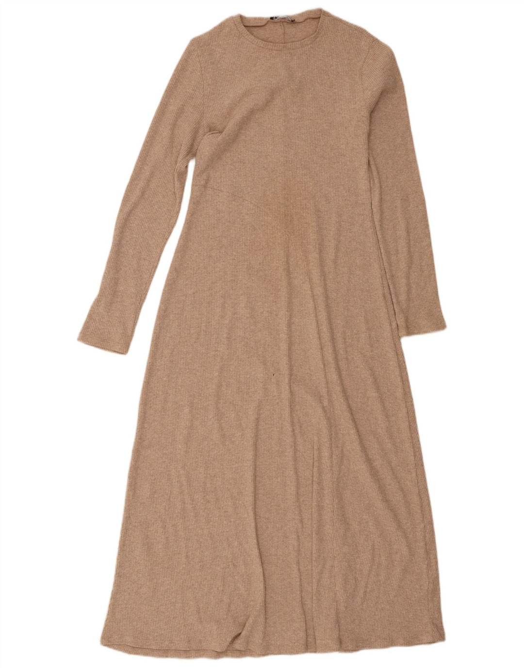 Zara Damen Langarm-Maxikleid UK 12 Medium Beige